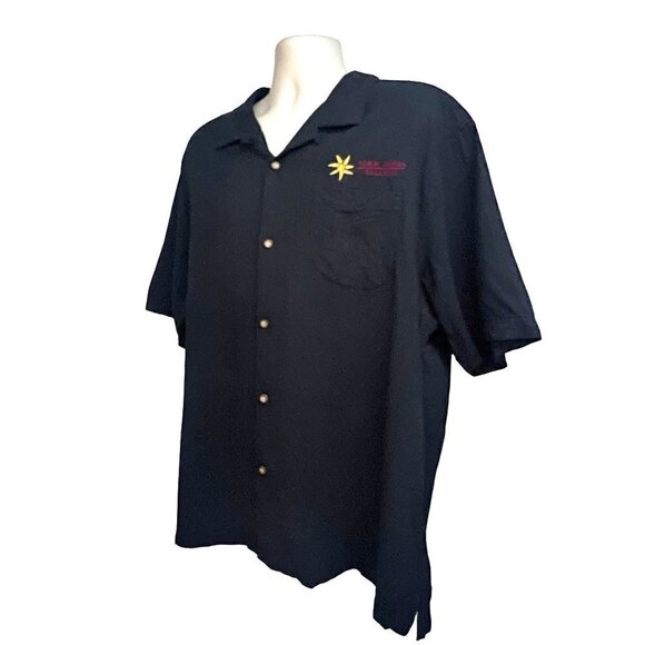 Tommy Bahama Vintage Black Silk Hawaiian Button Up Shirt 2XL Pocket Embroidered - Picture 2 of 7
